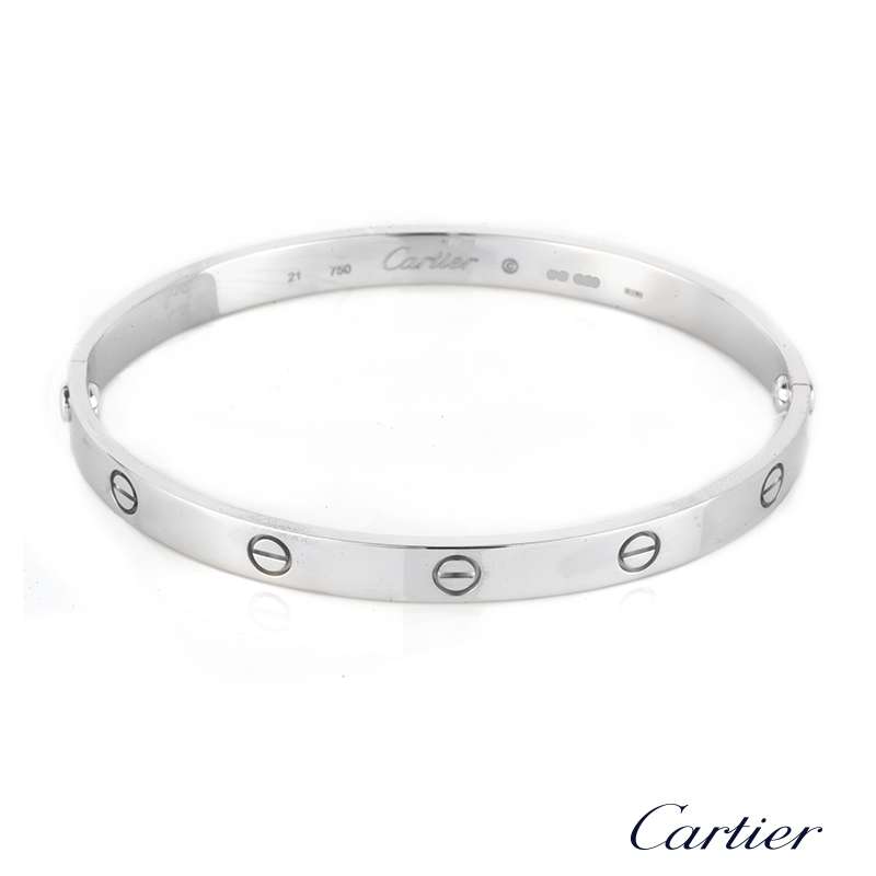 Cartier 18k White Gold Love Bangle Size 21 B6035421 | Rich Diamonds